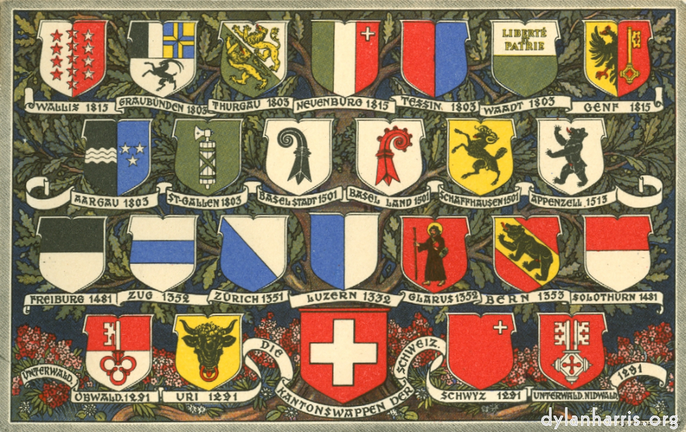 image: Postcard: Coats of Arms of the Cantons of Switzerland.