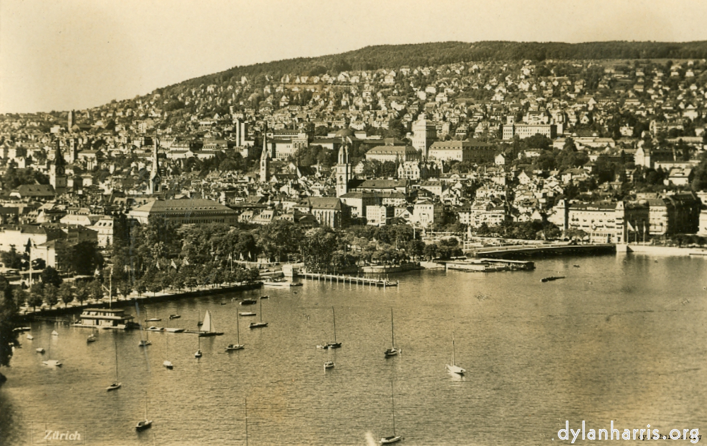 image: Postcard: Zürich [[ Zürich City & Lake, shewing the Quai Bridge. ]]
