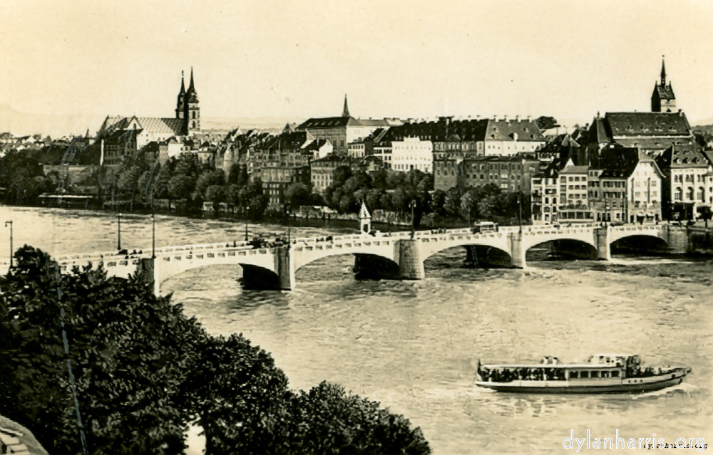 image: Rhine Bridge, Basle Cathedral and St. Martins Church.