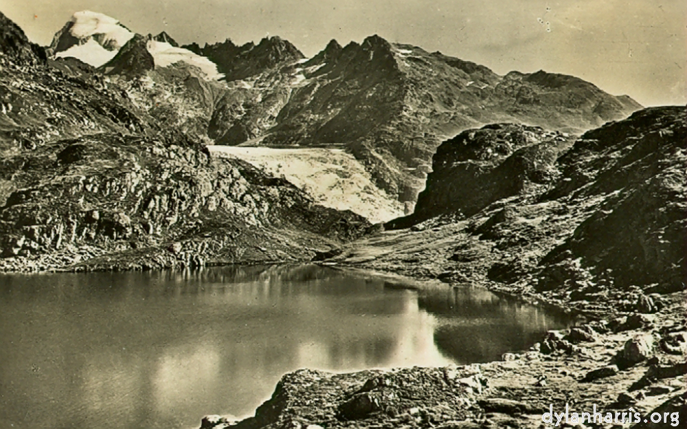 image: Postcard [[ The Toteusel, 7,100 feet. near the top of the Grimsell Pass with the Rhone Glacier in the background. ]]